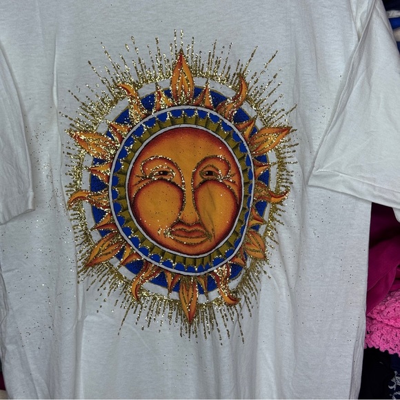 Vintage Smiling Sun Astrology Glitter Good Time Short Sleeve T-shirt Sz Large - Picture 4 of 5